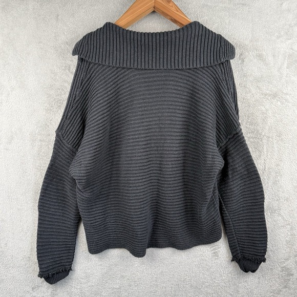 Free People Marlie Deep V Ribbed Sweater Size M Charcoal Gray Casual Knit Cozy - Picture 3 of 11
